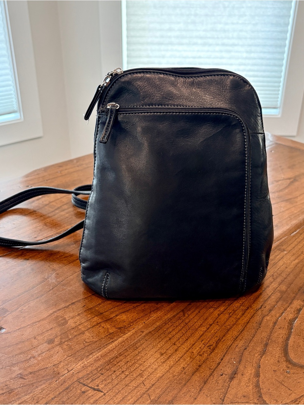 Tignanello Vintage Black Pebbled Leather Multi-Zip Mini Backpack Purse OS